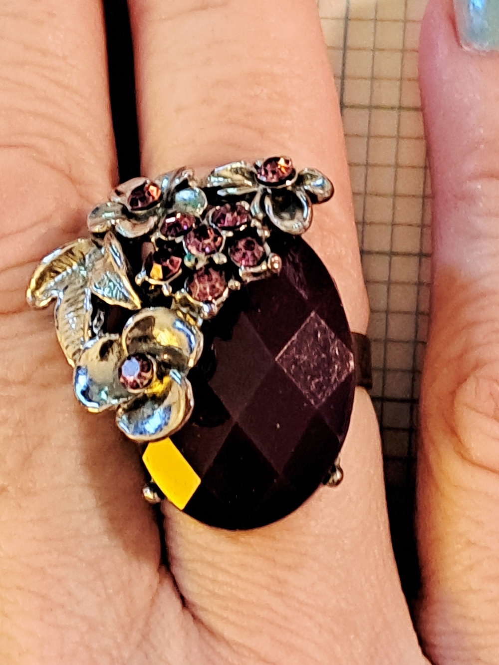 Statement Purple Floral Cocktail Adjustable Ring